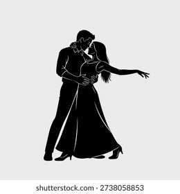 Couple dancing tango together in silhouette