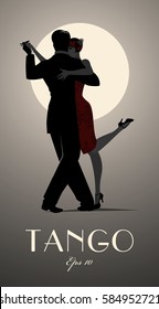 Couple dancing tango under the moon. Vector illustration