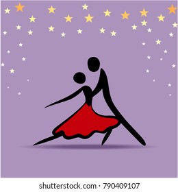 Couple dancing tango, vector illustration stick figure.