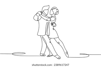 Couple dancing tango. World Tango Day. One line drawing for different uses. Vector illustration.