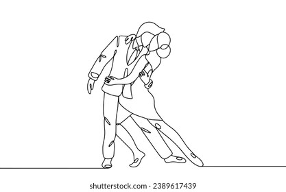 Couple dancing tango. World Tango Day. One line drawing for different uses. Vector illustration.