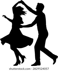 Couple dancing together in a joyful silhouette style isolated on transparent background, Vector