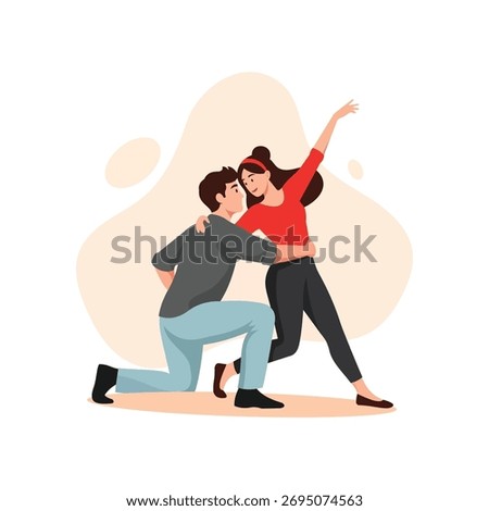 Couple Dancing Together in Romantic Pose — Modern Flat Illustration