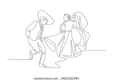 Couple dancing traditional mexican dance. Mexican culture concept one-line drawing