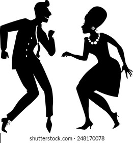 Couple dancing the twist vector silhouette