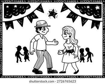 Pareja bailando en una fiesta típica en el noreste de Brasil.