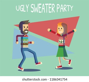 A couple dancing at an ugly sweater party.