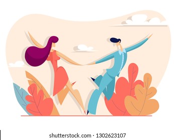 Couple dancing. Valentine's day concept. Vector illustration in flat style