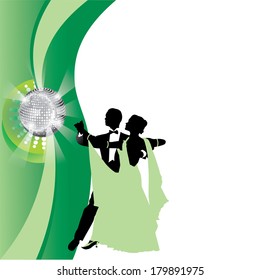 couple dancing a waltz on a green background