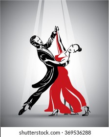 Couple dancing a waltz. Sketch drawing vector.