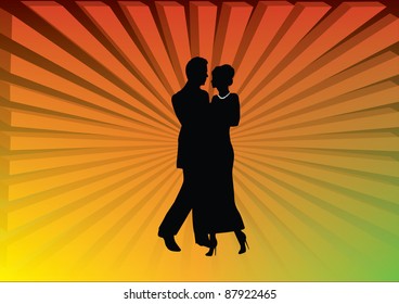 couple dancing with yellow and orange rays as background