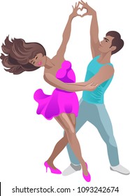 Couple dancing zouk. Isolated vector image on white background.