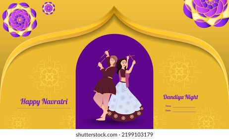 couple dandiya banner vector illustration, happy navratri.