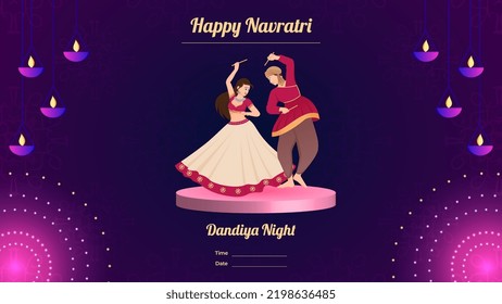 Couple Dandiya Night Banner Vector, Happy Navratri.