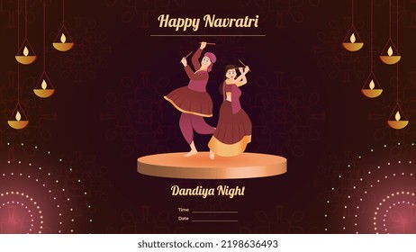 Couple dandiya night banner vector, Happy Navratri.