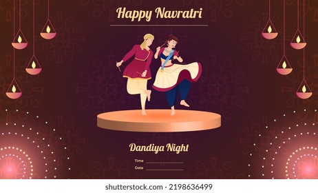 Couple Dandiya Night Banner Vector, Happy Navratri.