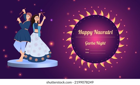 pancarta vectorial de pareja dandiya, vector creativo dandiya, Feliz Navratri.