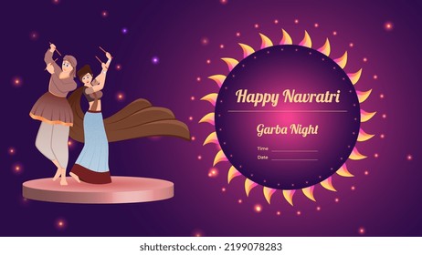 pancarta vectorial de pareja dandiya, vector creativo dandiya, Feliz Navratri.