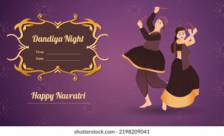 Couple dandiya vector banner, Happy navratri.