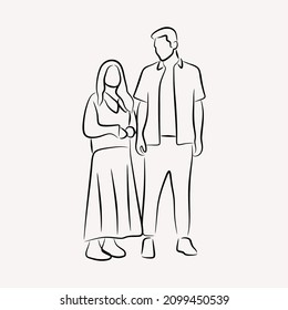 Couple date silhouette logo vector hand drawn line art