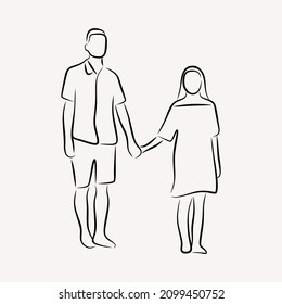 Couple date silhouette logo vector hand drawn line art