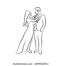 Couple date silhouette logo vector hand drawn line art