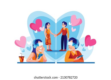 Couple date using VR Illustration concept. Flat illustration isolated on white background