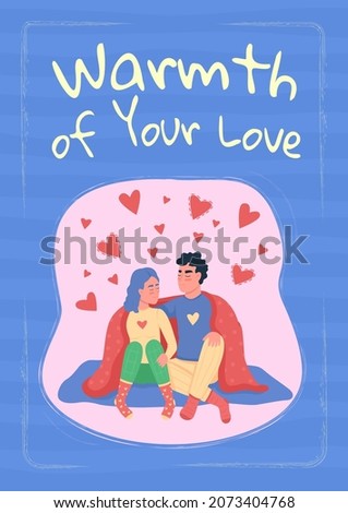 Couple dating poster flat vector template. Romantic relationship. Brochure, booklet one page concept design with cartoon characters. Warmth of your love flyer, leaflet with copy space