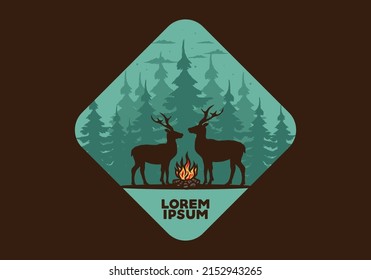 Couple deer and bonfire illustration design