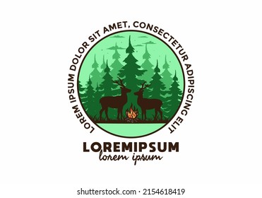Couple deer and bonfire illustration design