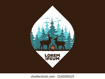 Couple deer and bonfire illustration design