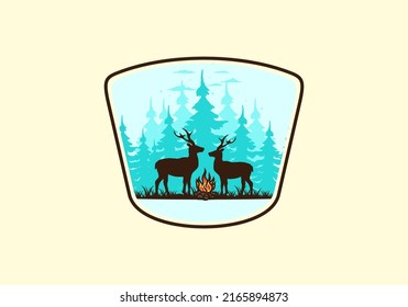 Couple deer and bonfire illustration design