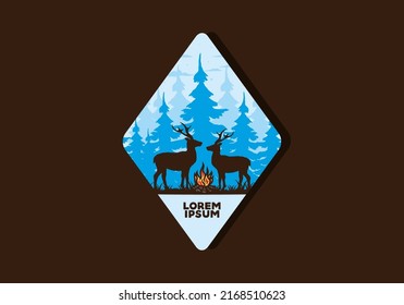 Couple deer and bonfire illustration design