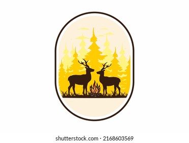 Couple deer and bonfire illustration design