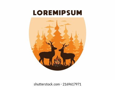 Couple deer and bonfire illustration design