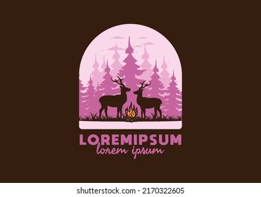 Couple deer and bonfire illustration design