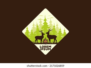 Couple deer and bonfire illustration design