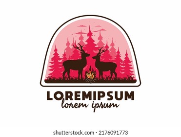 Couple deer and bonfire illustration design