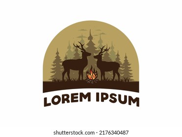 Couple deer and bonfire illustration design