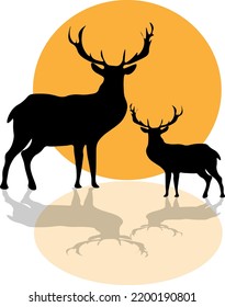 couple of deer shadow vector illustration this can be use for zoo or a park. awesome sketch can be use for a logo. moon is provide attractive view for the sketch