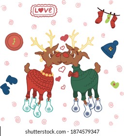 Couple Deer Winter Christmas Stickers Greeting Card