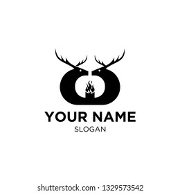 Couple Deers With Fire Logo Design Inspiration
