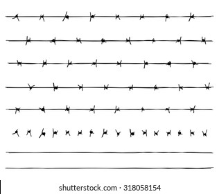 A couple different sections of barbed wire fencing, as well as individual barbs and wires so you can create as many more lengths of wire fence as you wish.