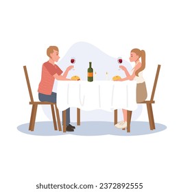 Couple Dining concept. Romantic Restaurant Date, Candlelight Dinner. Date Night Illustration