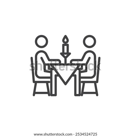 Couple dining line icon. linear style sign for mobile concept and web design. Two people at a dinner table outline vector icon. Romance and togetherness symbol, logo illustration. Vector graphics