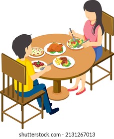 Couple dining table isometric illustration