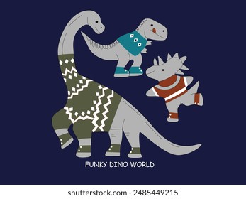 a couple of dinosaurs wearing sweaters and sweaters