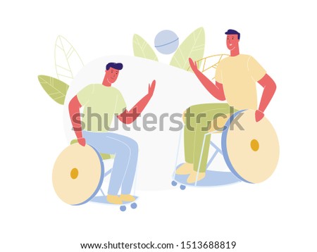 Couple of Disabled Paralyzed Men Playing Ball Sitting on Wheelchairs, Athletes Training, Handicapped Characters Sports Life Spare Time, Leisure, Recreation. Cartoon Flat Vector Illustration