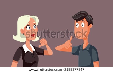 Couple Disagreeing Making Ok and Not Ok Gesture Vector Cartoon. Man and woman having different opinions in disagreement 
