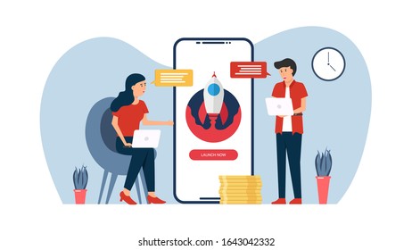 Couple discussing business project. Conversation vector illustration. Able to edit or customize.